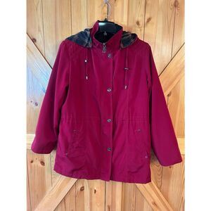 Nautica Womens Removable Hooded Red Zip In Flannel Lining Coat Size Medium (5069